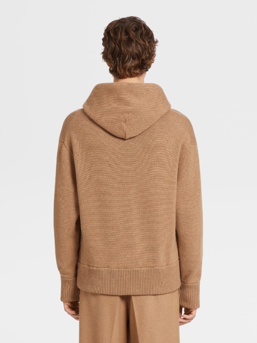 Shop Zegna Oasi Drawstring Cashmere Hoodie In Nude