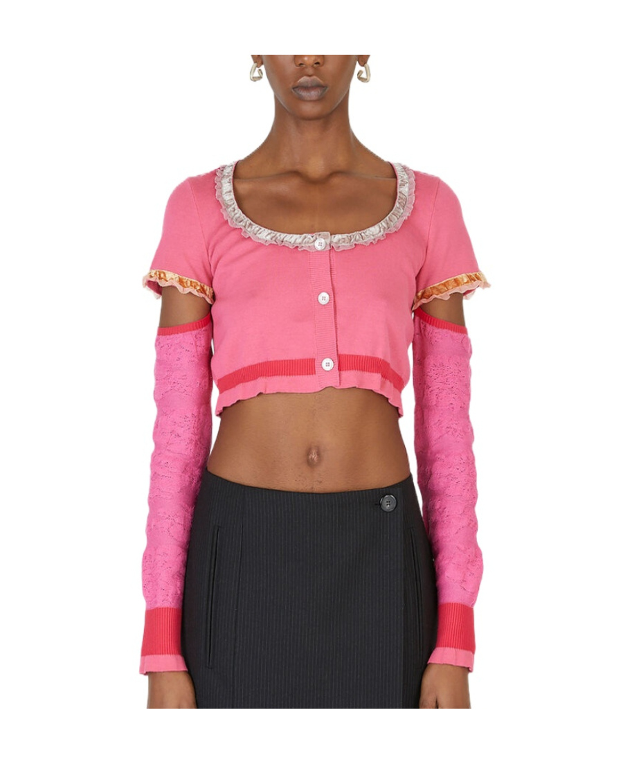 Stella Mccartney Ruffle-trim Cropped Cardigan In Pink