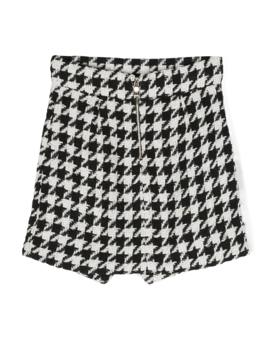 Balmain Houndstooth-pattern Knitted Skirt In Black