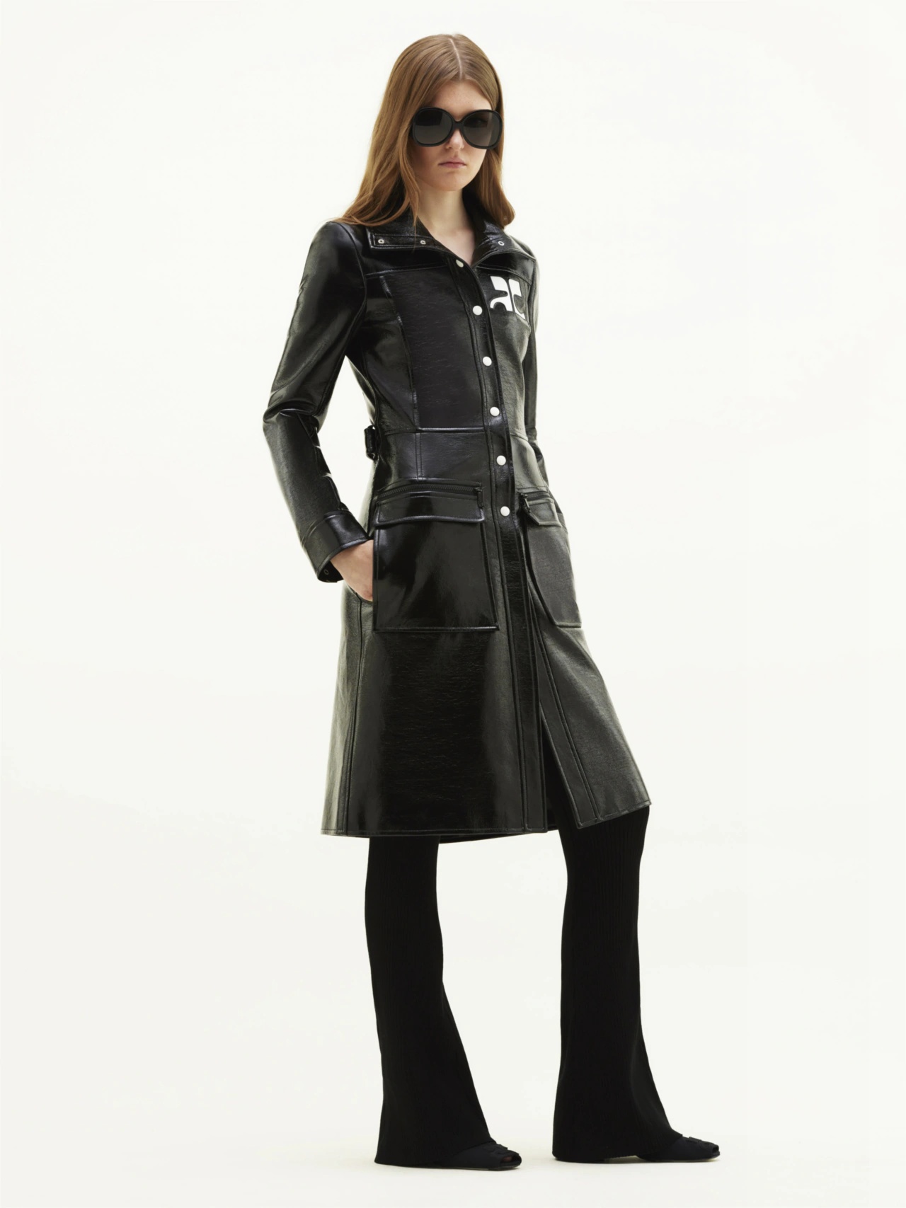 Courrèges Logo-patch Trench Coat In Black