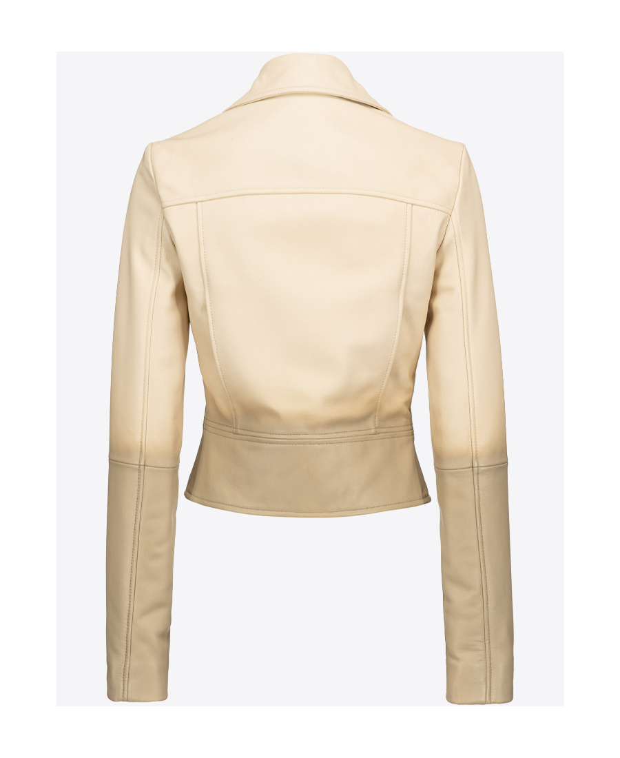 Pinko Nappa Leather Biker Jacket In Brown