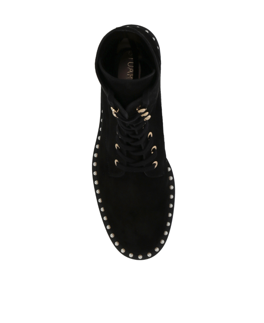 Stuart Weitzman Sondra Pearled Combat Lace Boots In Black