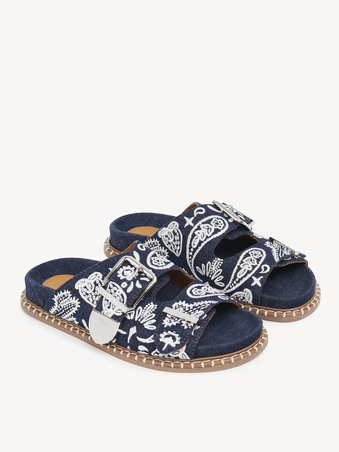 Chloé Rebecca Slide Blue Size 7 100% Calf-skin Leather In Black