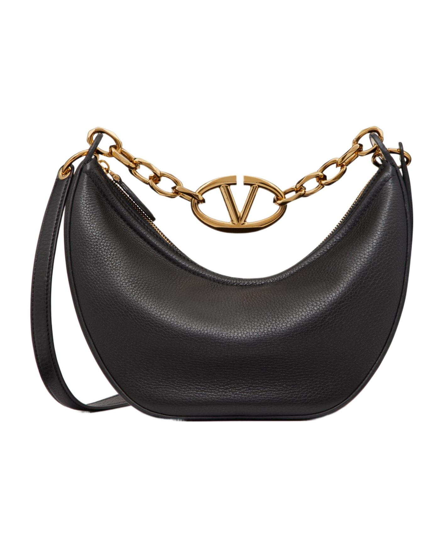 Valentino Small Vlogo Moon Leather Shoulder Bag In Black