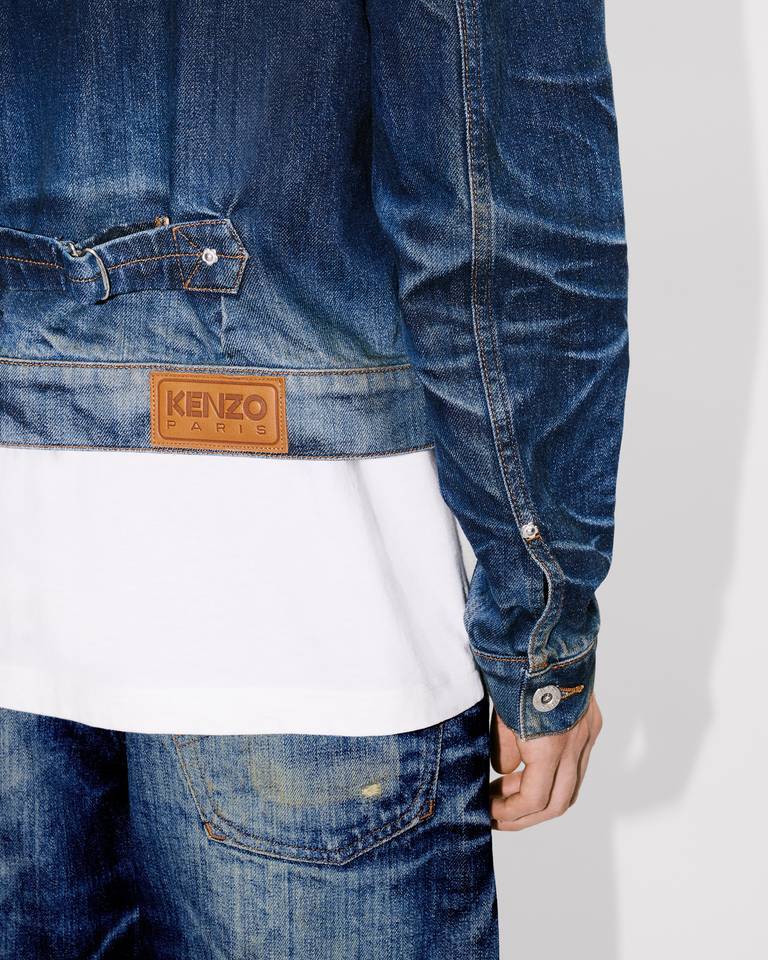Kenzo Slim Pleated Trucker In Jacket In Japanese Denim In Blue