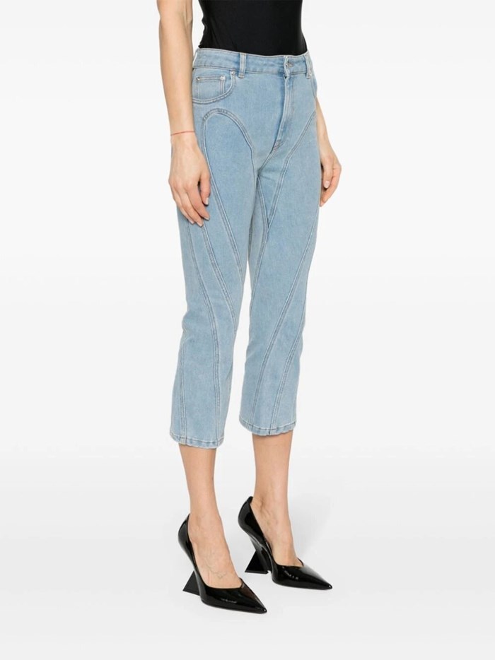 Mugler Cropped Jeans With Belt Loops And Pockets In Blue