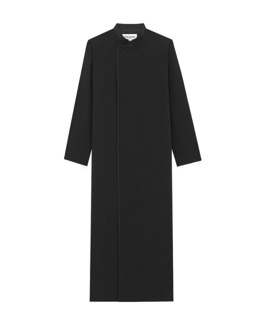 Saint Laurent Stand-up Collar Long Coat In Black