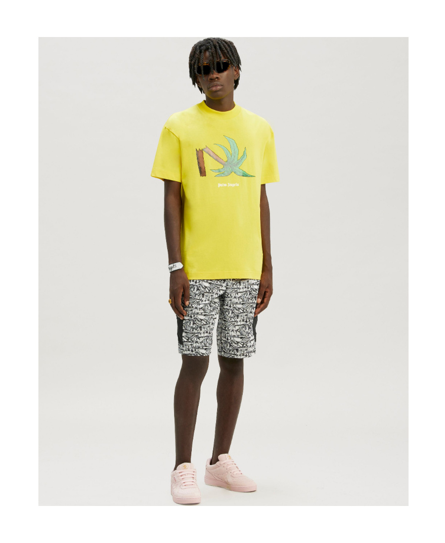 Palm Angels Broken Palm Print T-shirt In Yellow