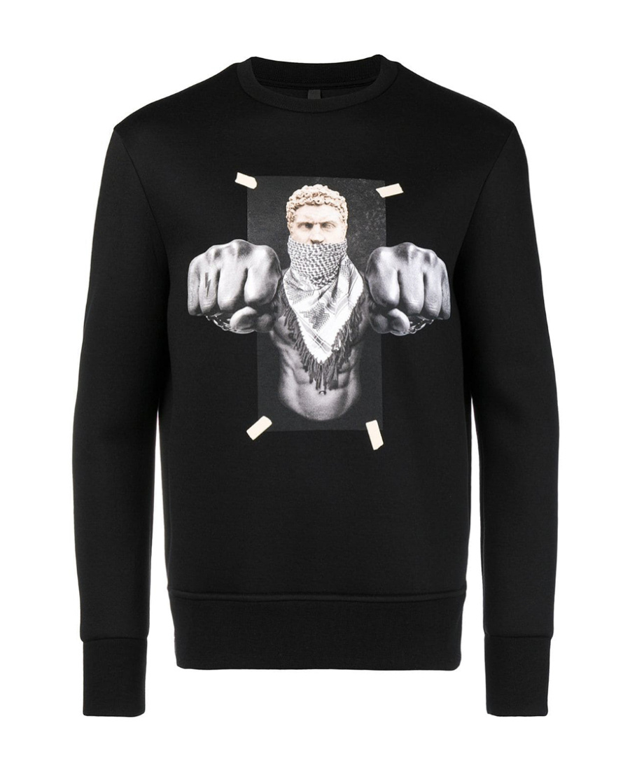 Neil Barrett Frontal Impact Color Printing Detail Hoodie In Black