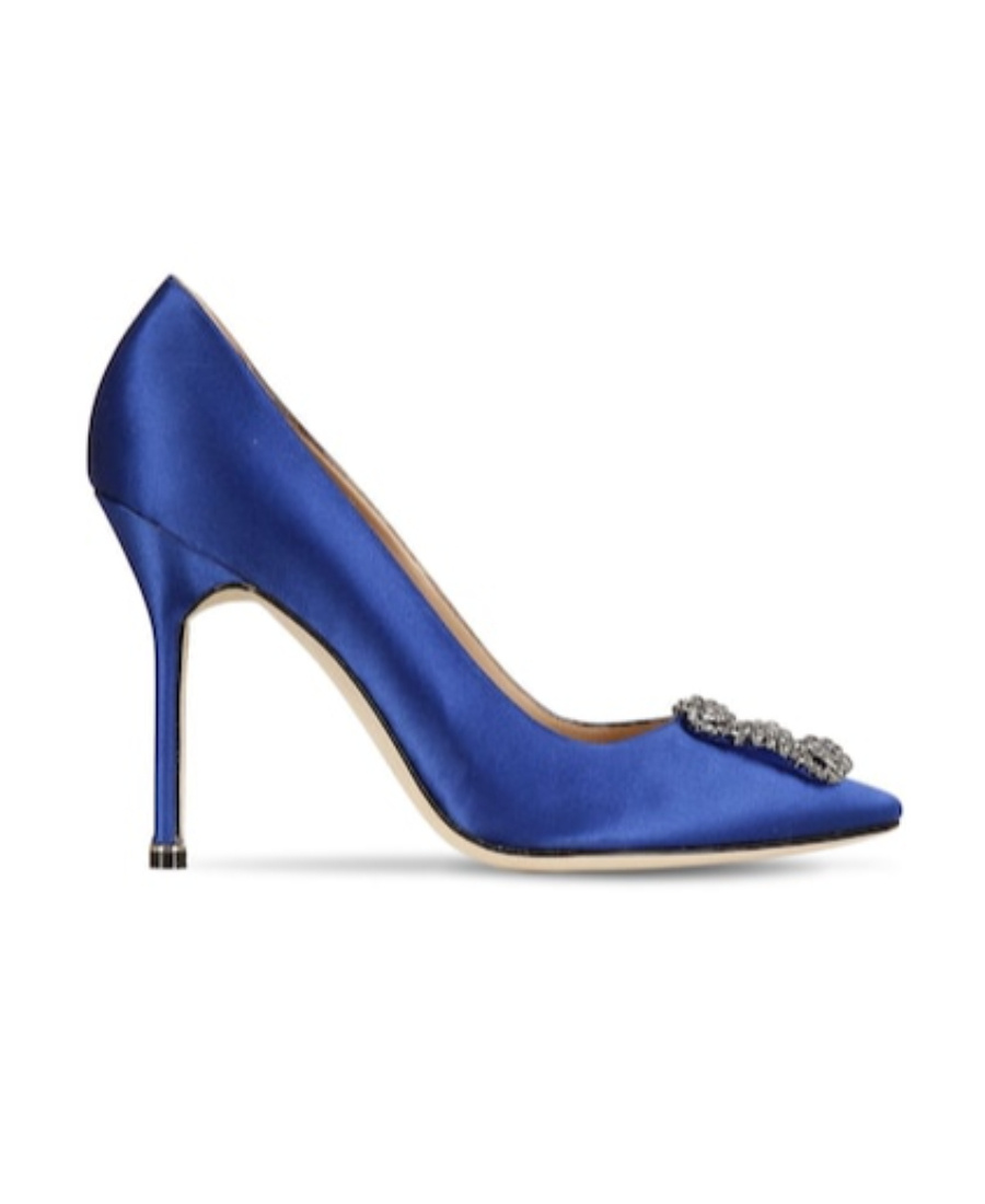 Manolo Blahnik Hangisi 70 Embellished Pumps In Blue Satin