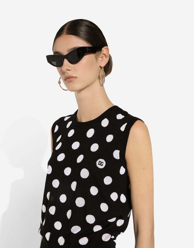 Dolce & Gabbana Polka Dot Wool-blend Sweater Vest In Black