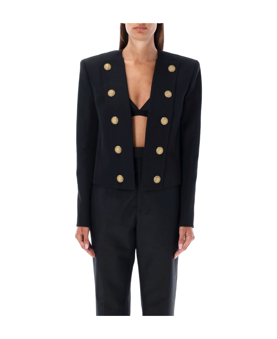 Balmain Cotton-blend Fitted Jacket In Black