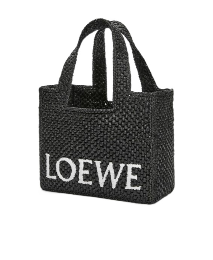 Loewe Logo Medium Tote Bag In Raffia In Black