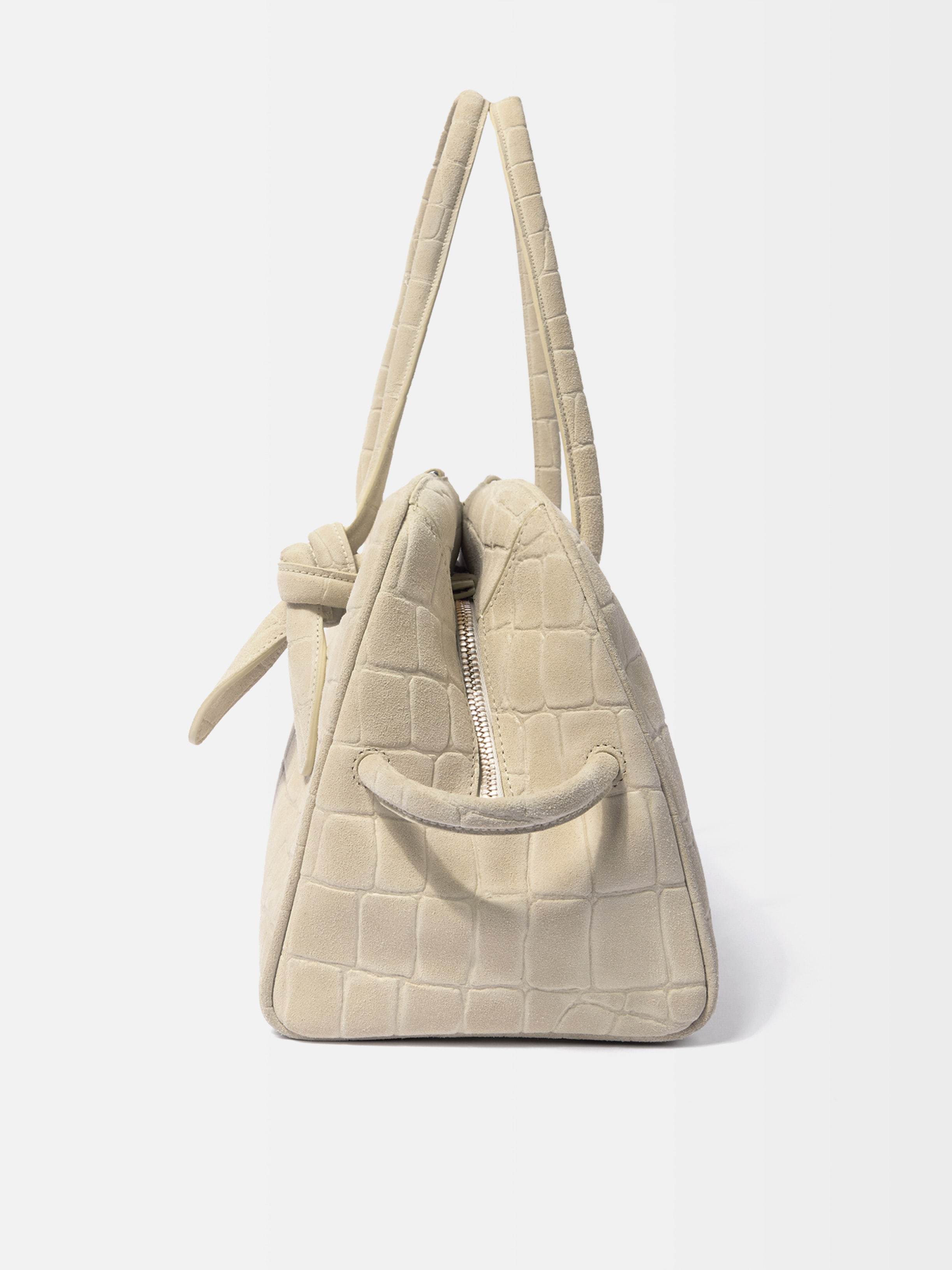 Jacquemus Croc-embossed Leather Shoulder Bag With Knotted Handle In White