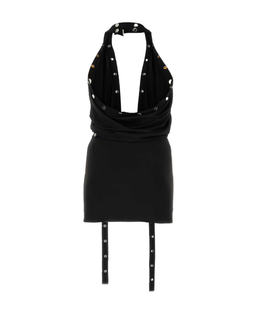 Attico Draped Halter Mini Dress With Open Back In Black