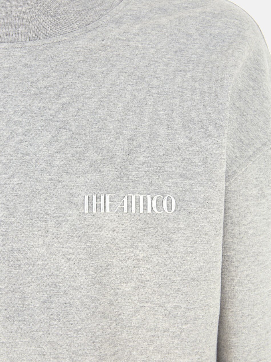 Attico Grey Crewneck Mini Dress With Logo Lettering On The Front And Tight Skirt In White