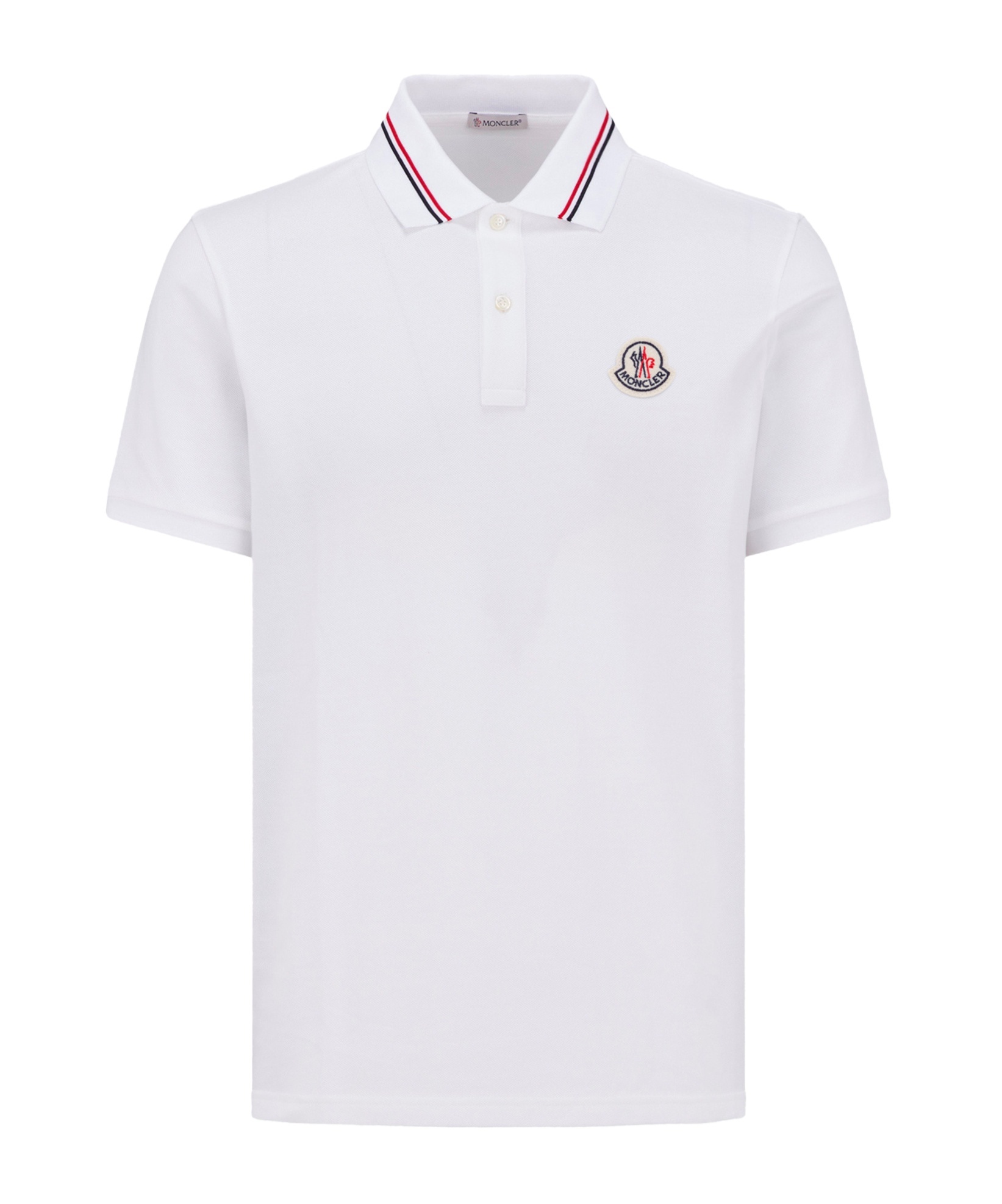 Moncler Classic White Cotton Polo With Signature Tri-color Trim In White