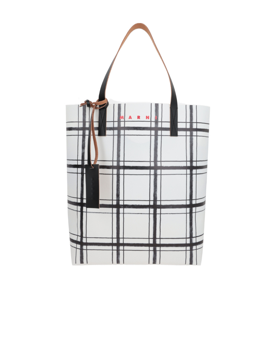 Marni Check-print Logo Tote Bag In White