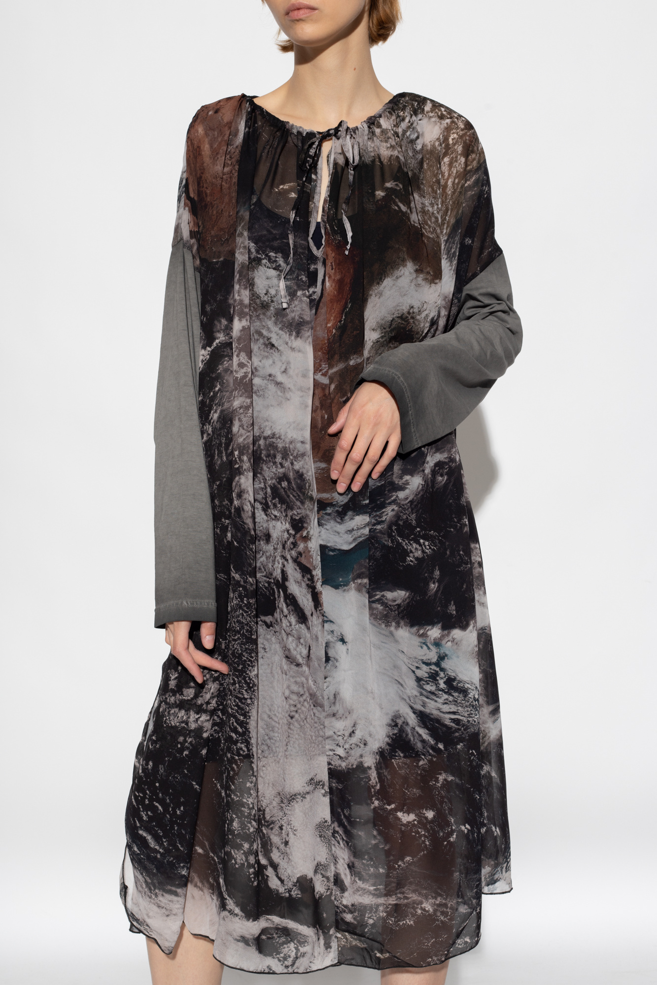 Diesel Planet-print Drawstring Midi Dress In Black