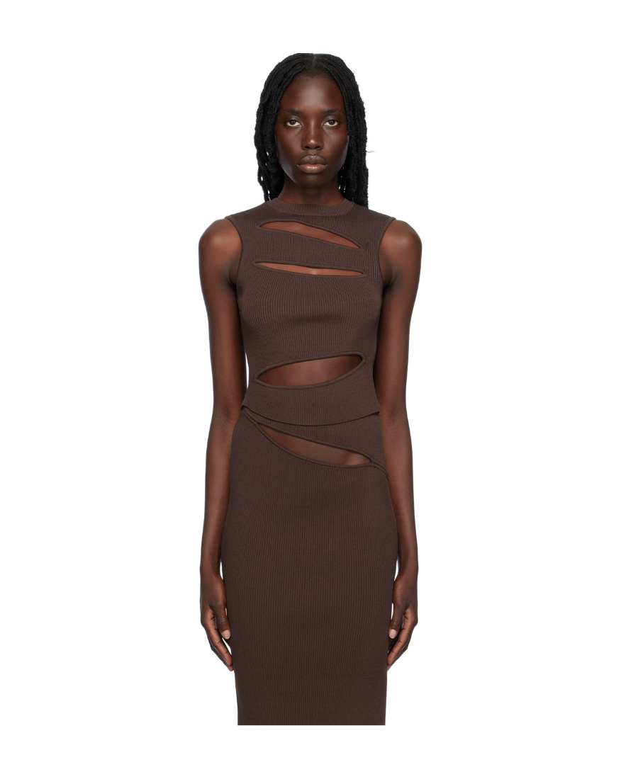 Christopher Esber Slashed Knit Top In Mahogany In Black