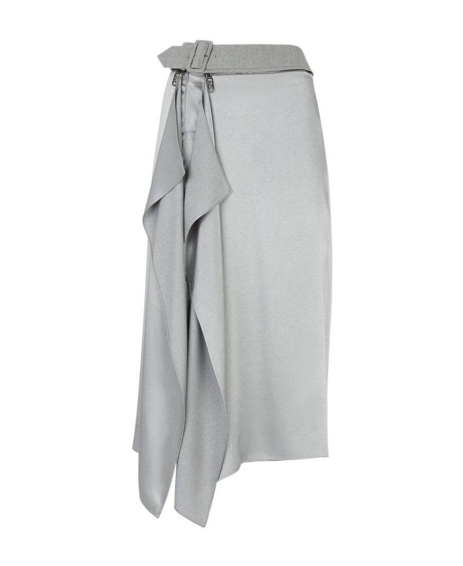 Fendi Satin Draped Midi Skirt In Gray