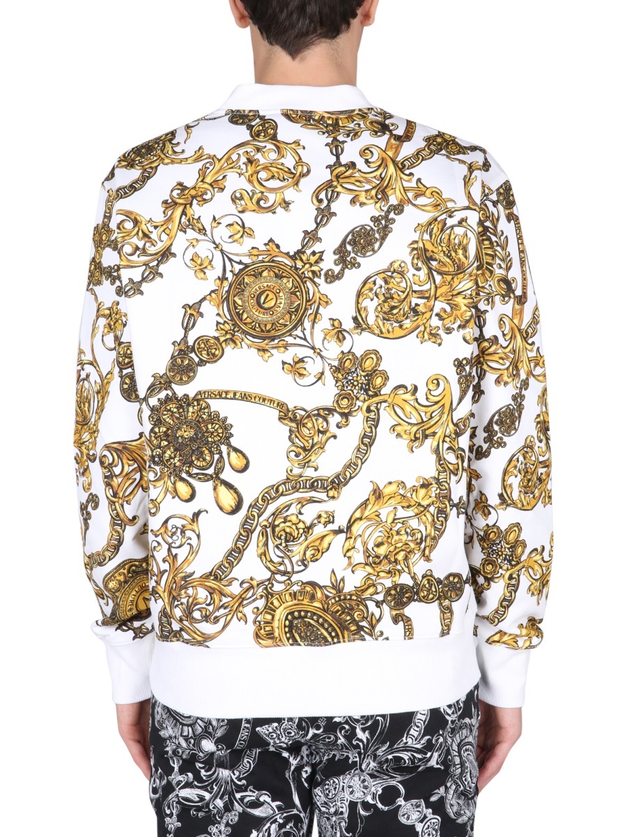 Versace Jeans Baroque And Chain-print Cotton Sweatshirt In White
