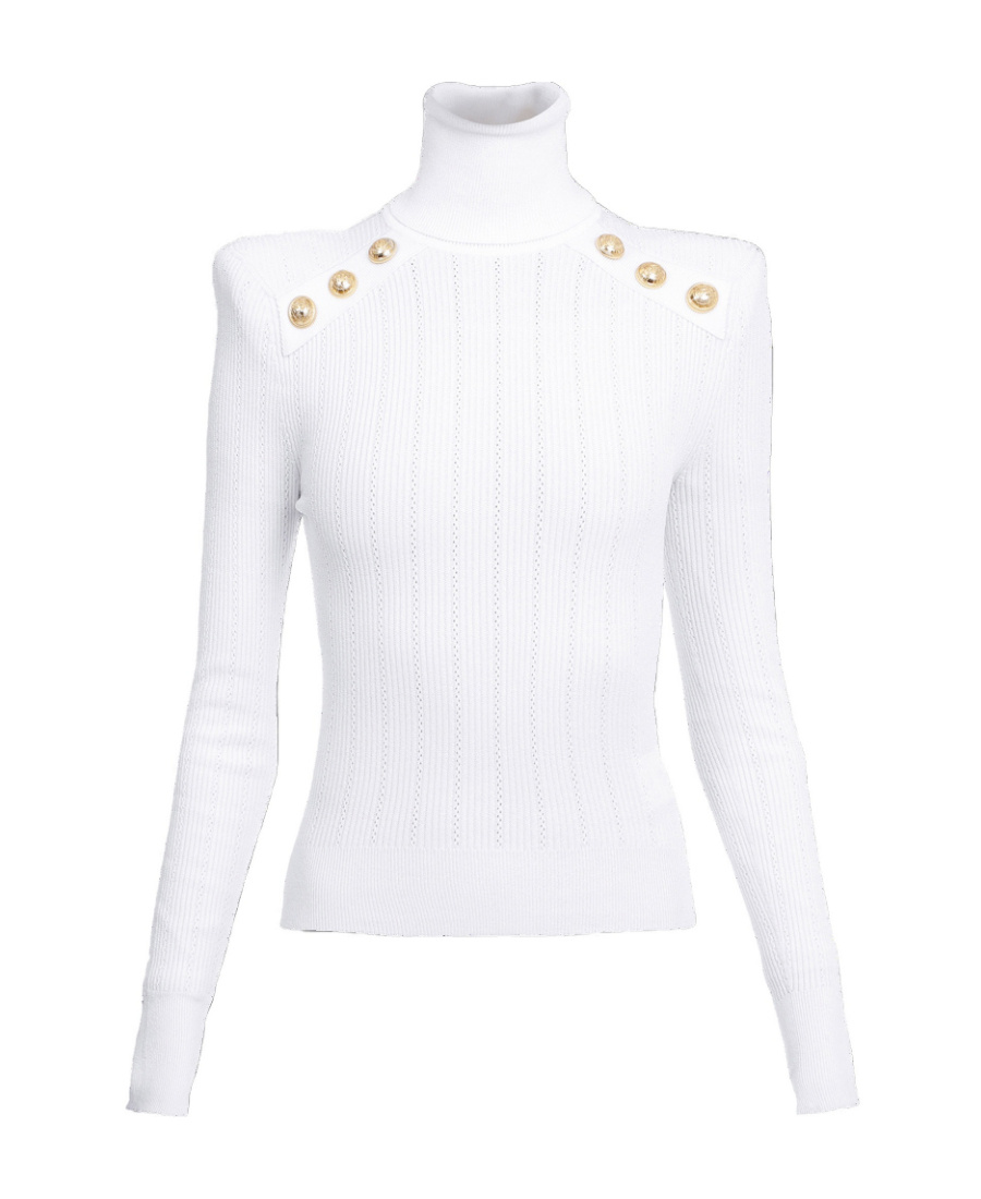 Shop Balmain Knit Sweater With Gold-tone Buttons In White