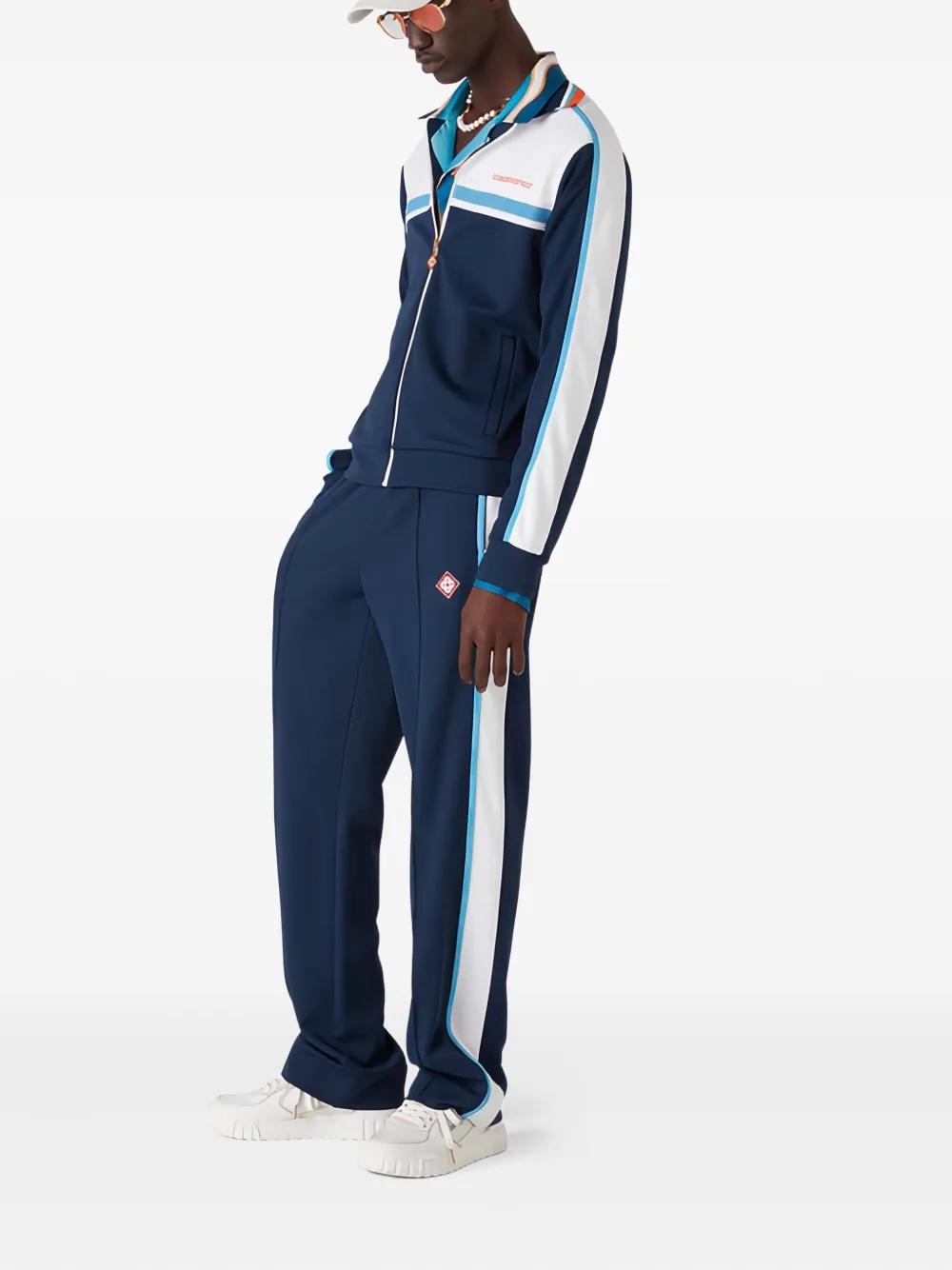 Casablanca Mens Navy / White Striped Embroidered-logo Woven Jogging Bottoms Xl In Blue