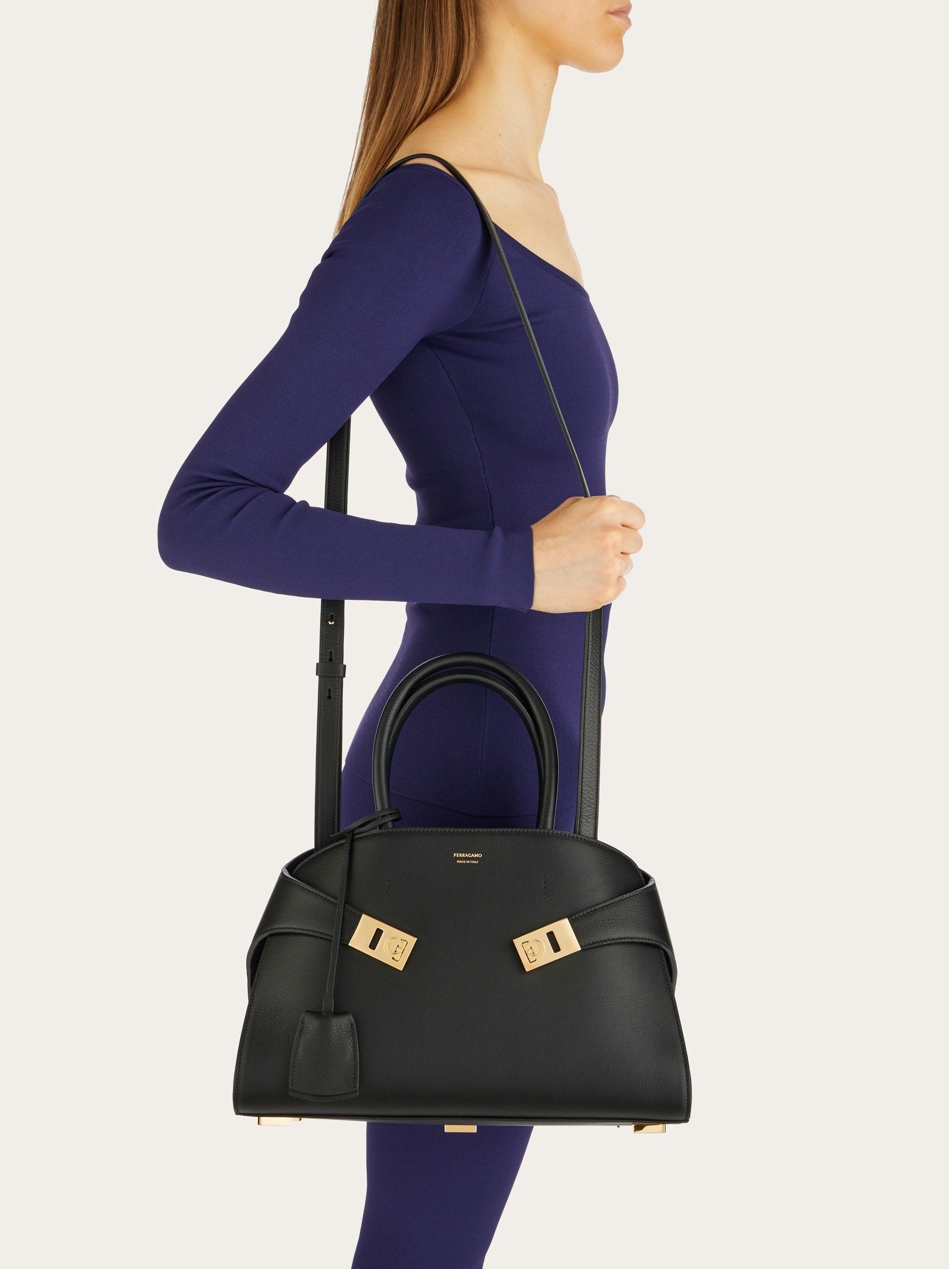 Shop Ferragamo Medium Hug Gancini-buckle Tote Bag In Black