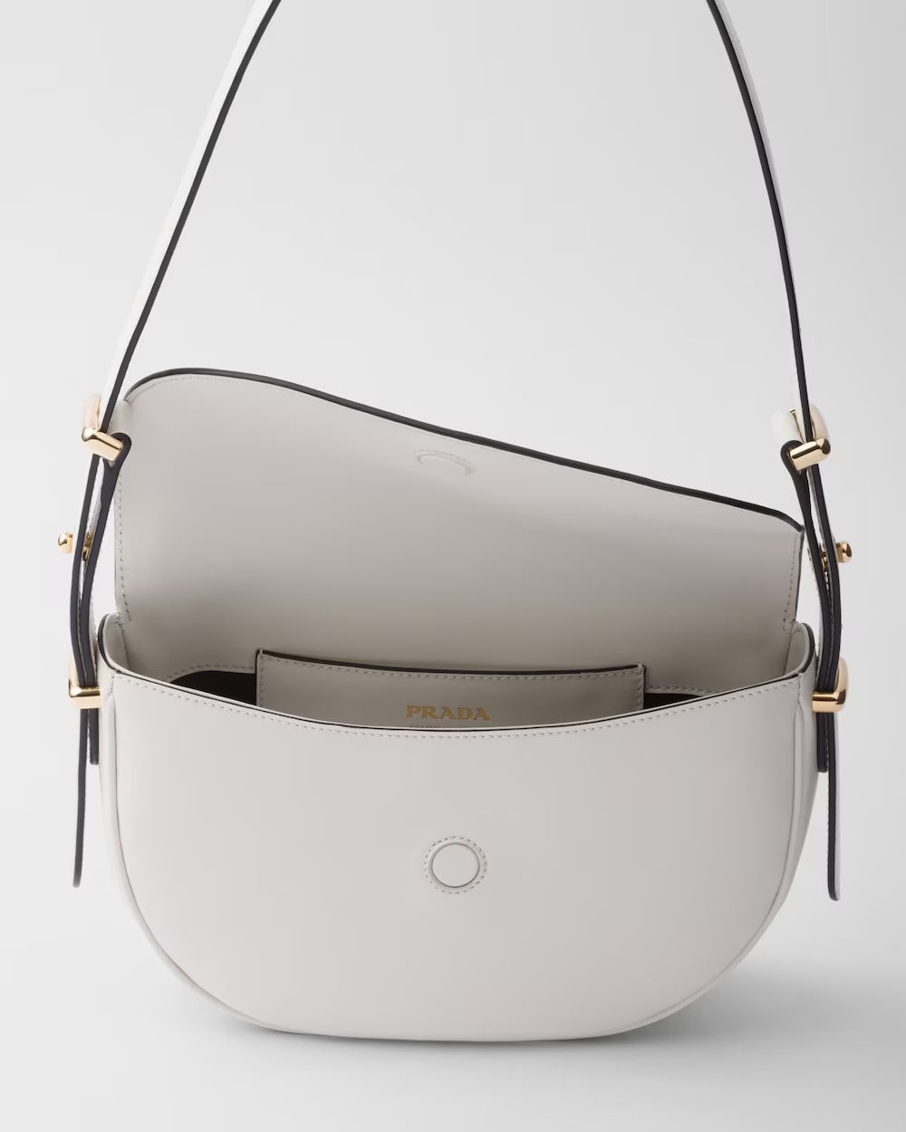 Prada Arqué Leather Shoulder Bag With Flap In White