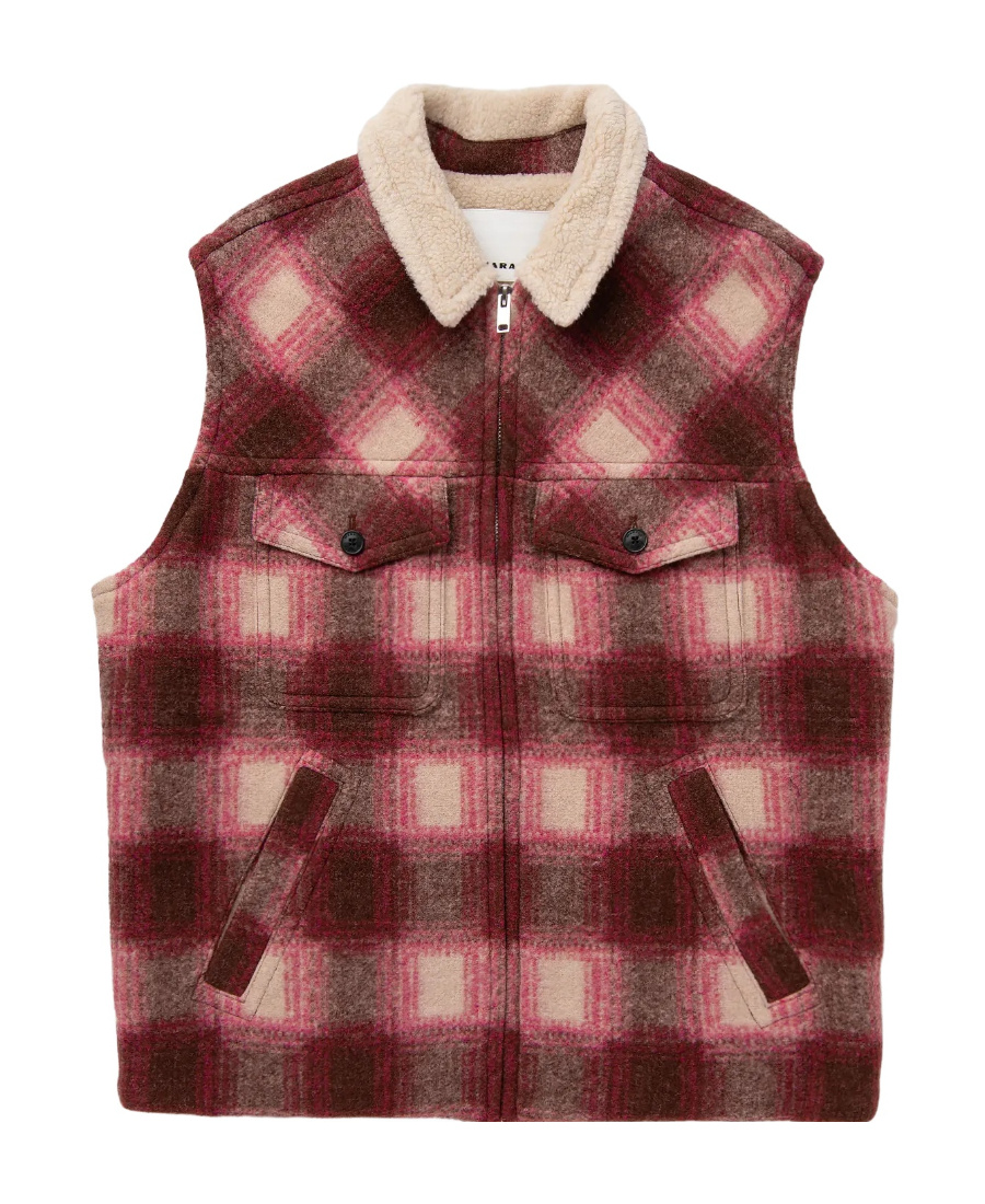 Isabel Marant Plaid Checked Zip-up Gilet In Brown