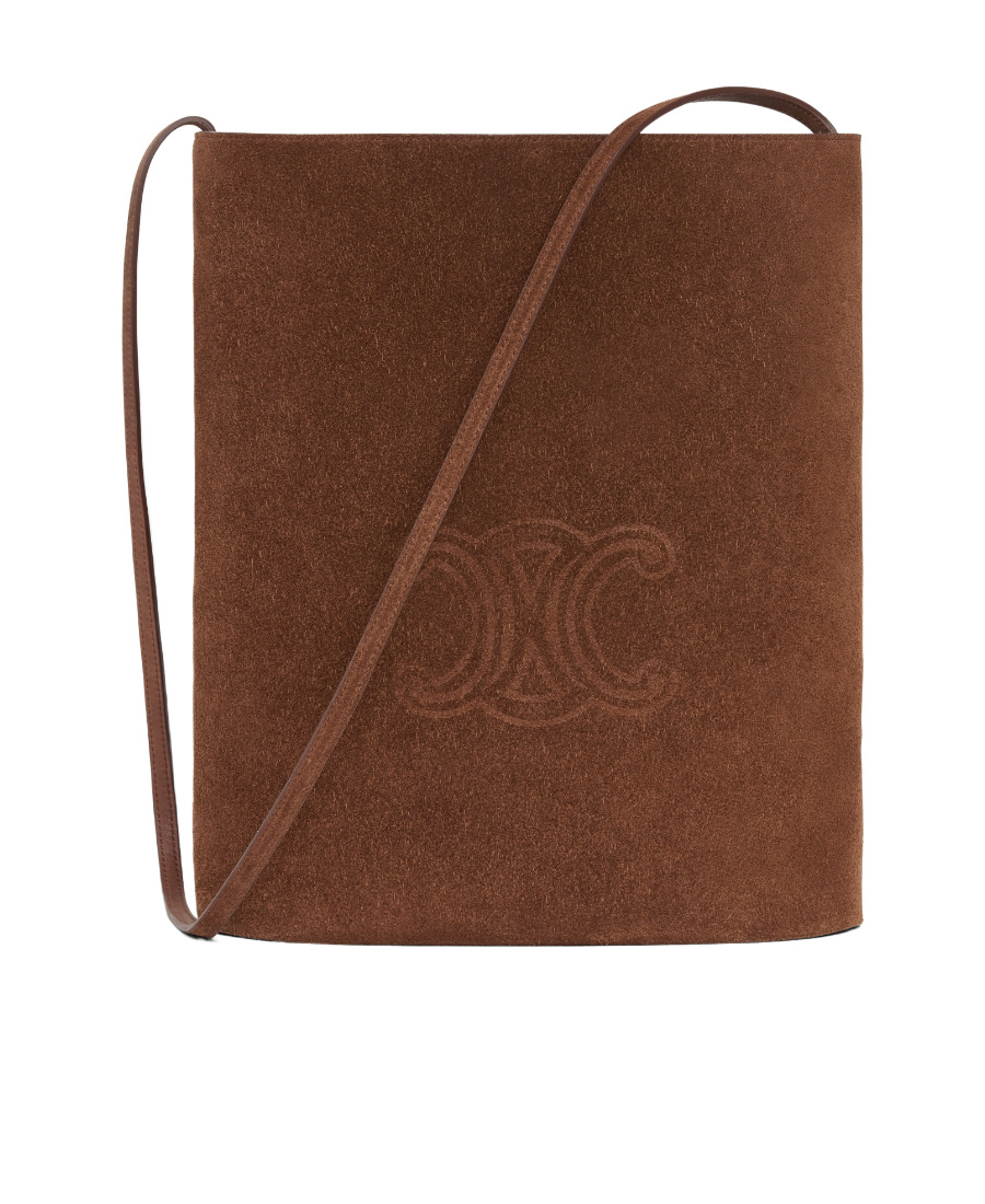Celine Triomphe Embossed Bucket Shoulder Bag In Brown