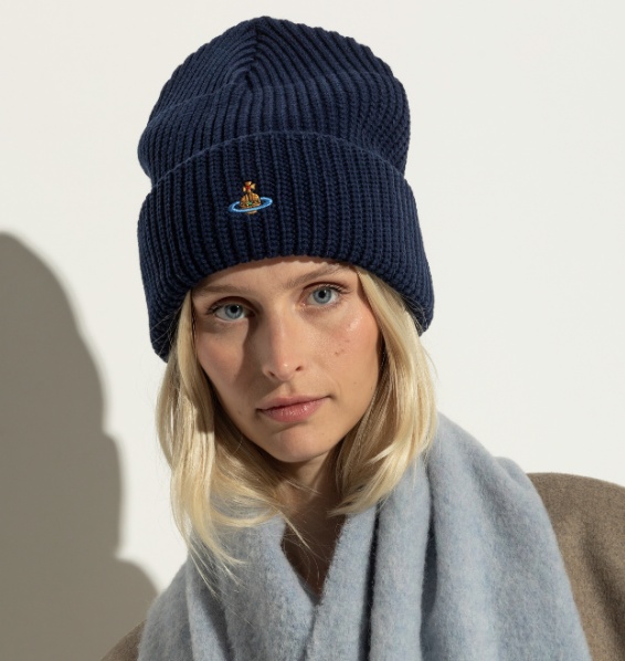 Vivienne Westwood Mens Navy Blue Sporty Orb-embroidery Wool Beanie In Blue