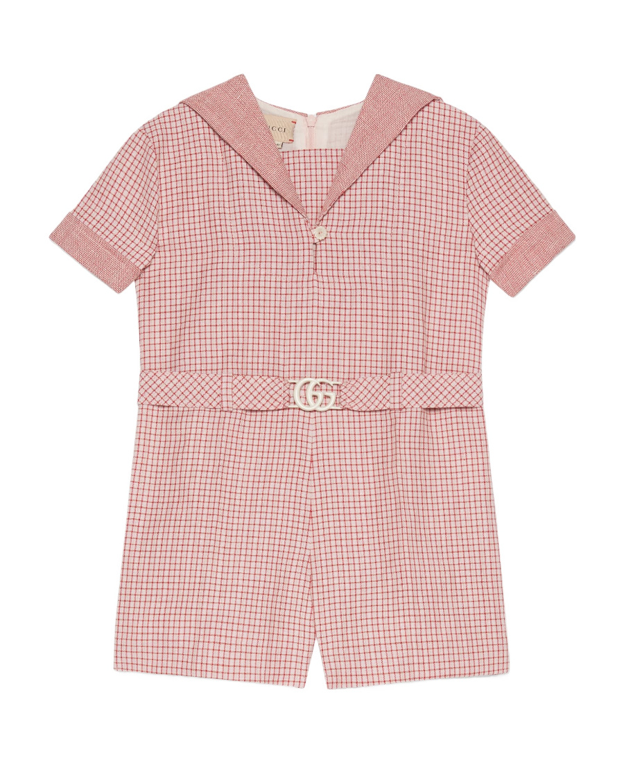 Gucci Pink Checked Sailor Collar Playsuit In Pink