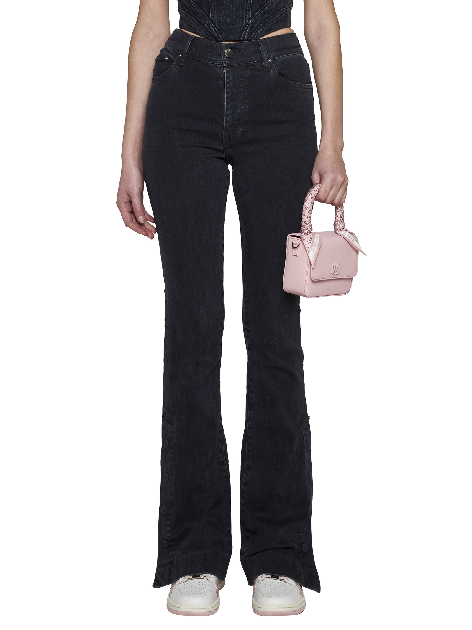 Amiri Stretch Cotton Denim Flared Jeans In Black