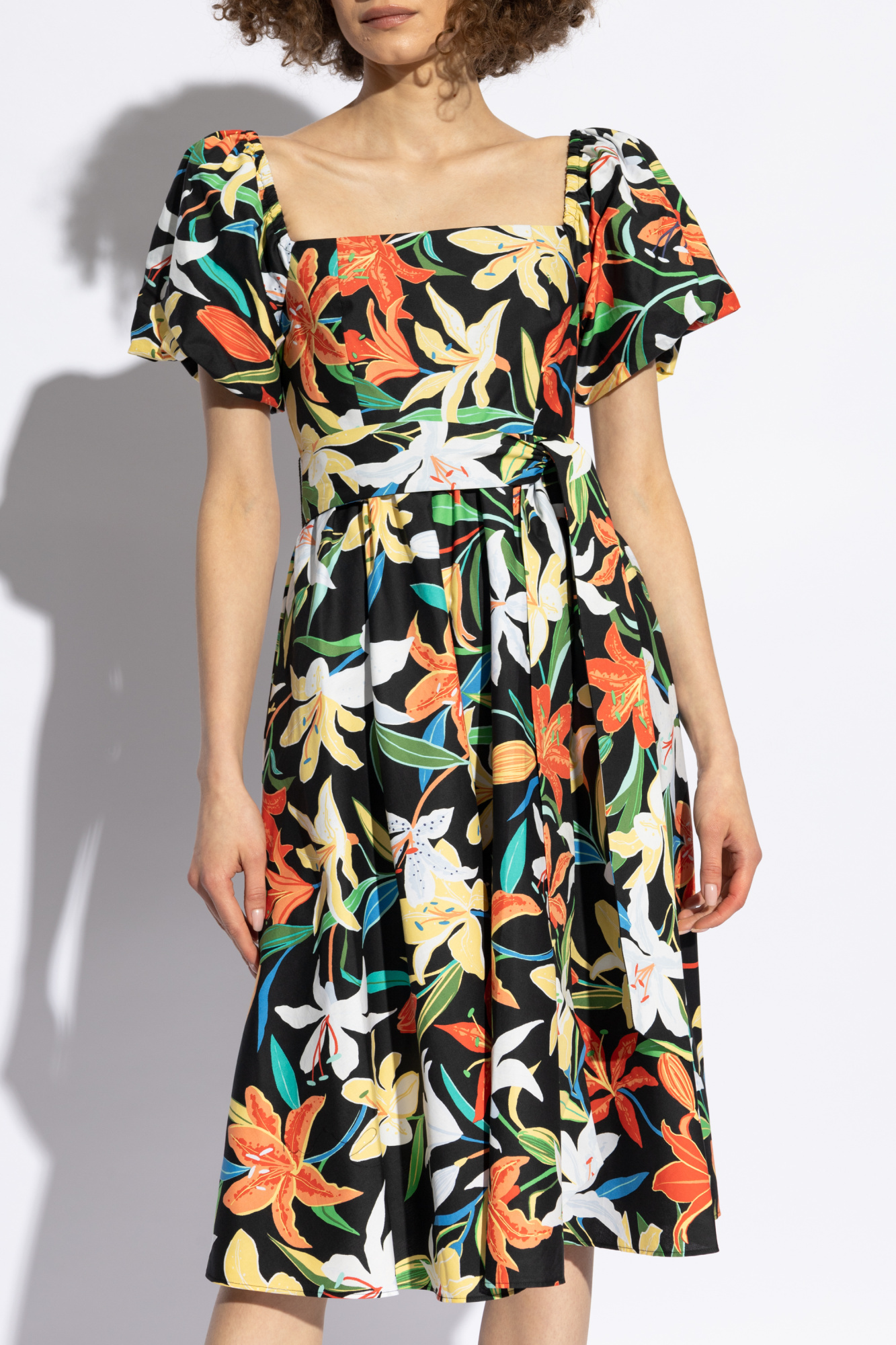 KATE SPADE FLORAL-PRINT SQUARE-NECK MIDI DRESS 