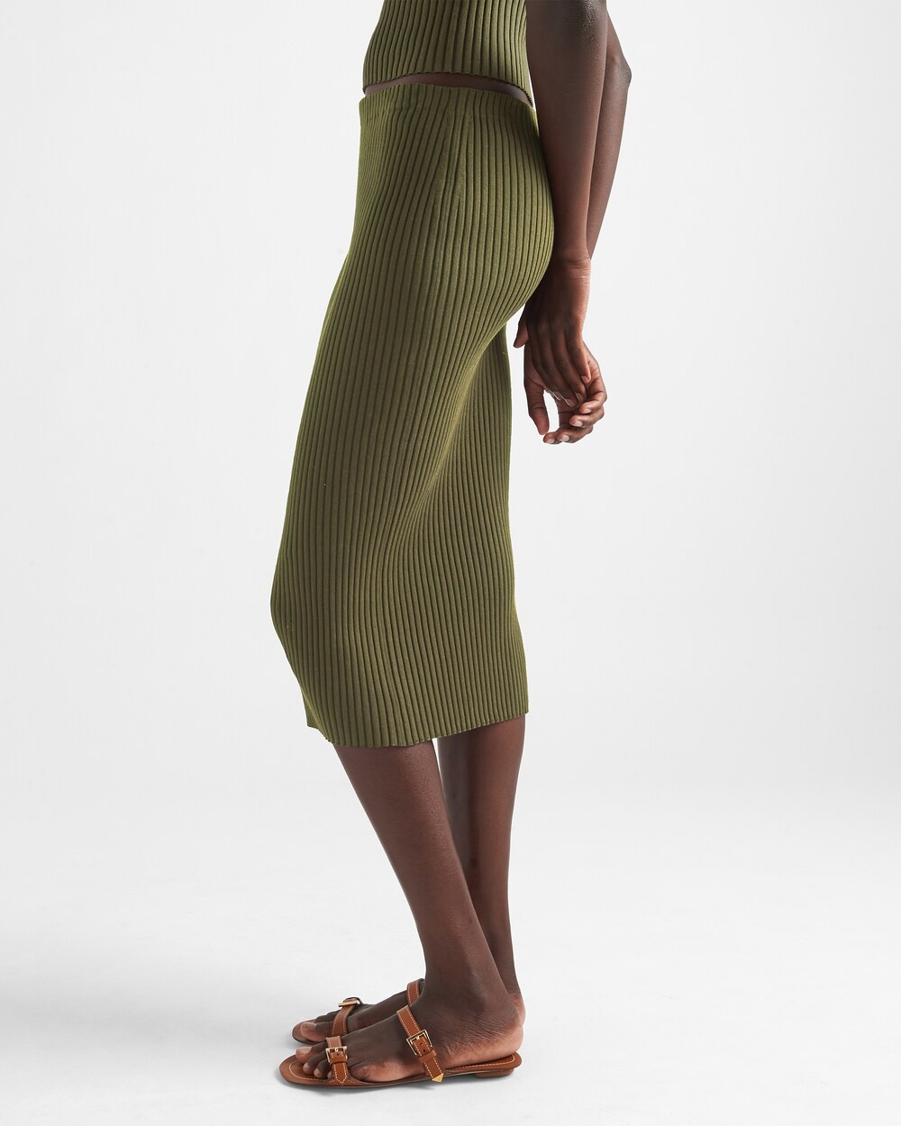 Prada Ribbed Knit Cotton Skirt In Green