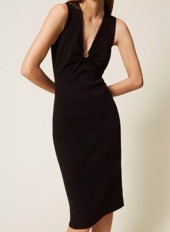 Twinset Oval T-shirt Sleeveless Knitted Mid-length Dress In Black