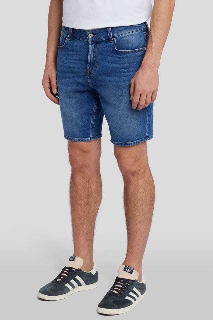 7 For All Mankind Belt Ring Denim Shorts In Blue