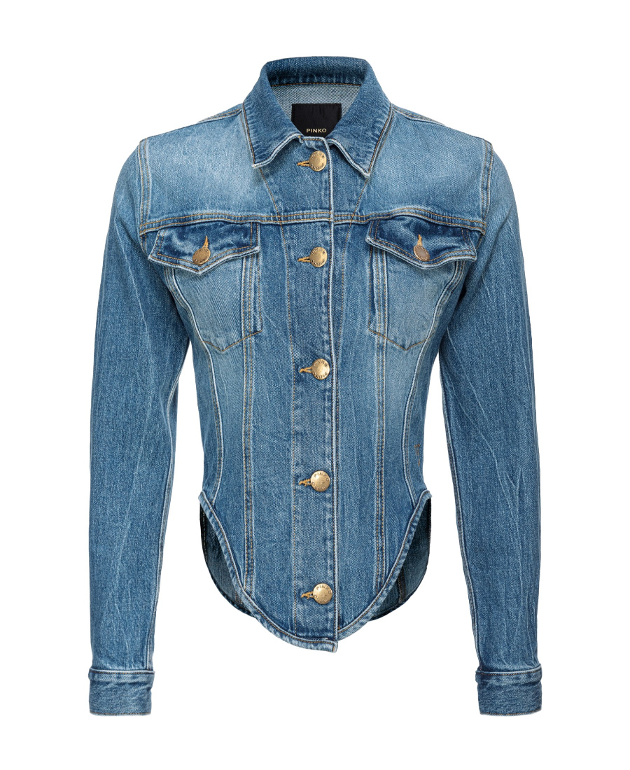 PINKO CURVED-HEM DENIM JACKET 