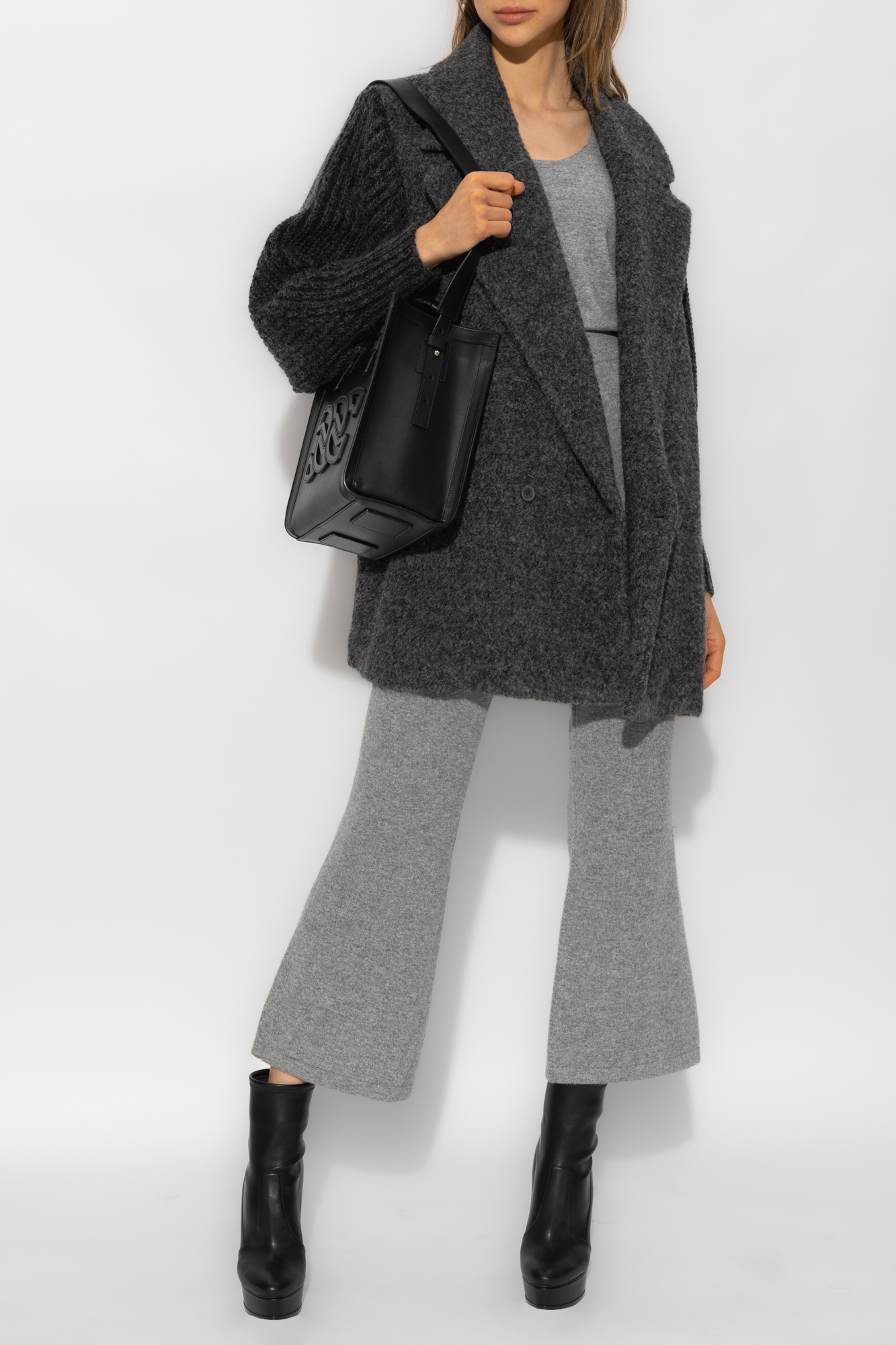 Shop Fabiana Filippi Logo Long-sleeved Coat In Black