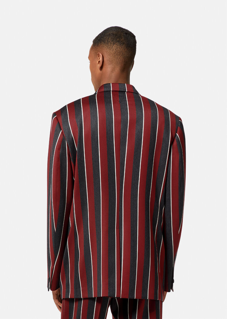 Versace Regimental Stripes-print Single-breasted Blazer In Black