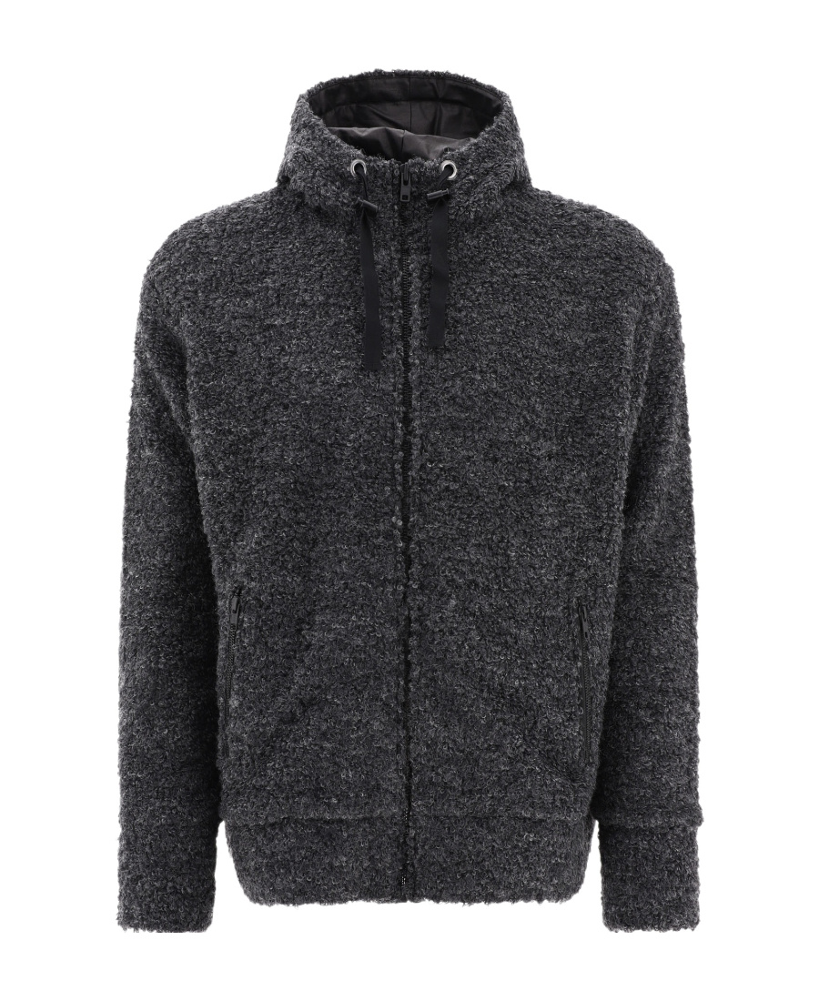Junya Watanabe Textured Drawstring Zipped Hoodie Sweatshirts Grey In Black