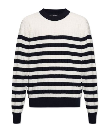 Balmain Embossed Monogram Striped Sweater In White