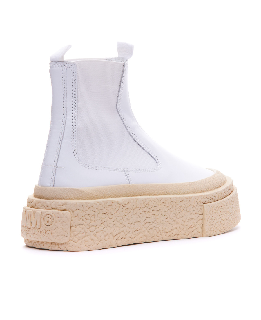 Shop Mm6 Maison Margiela Logo-patch Round-toe Ankle Boots In White