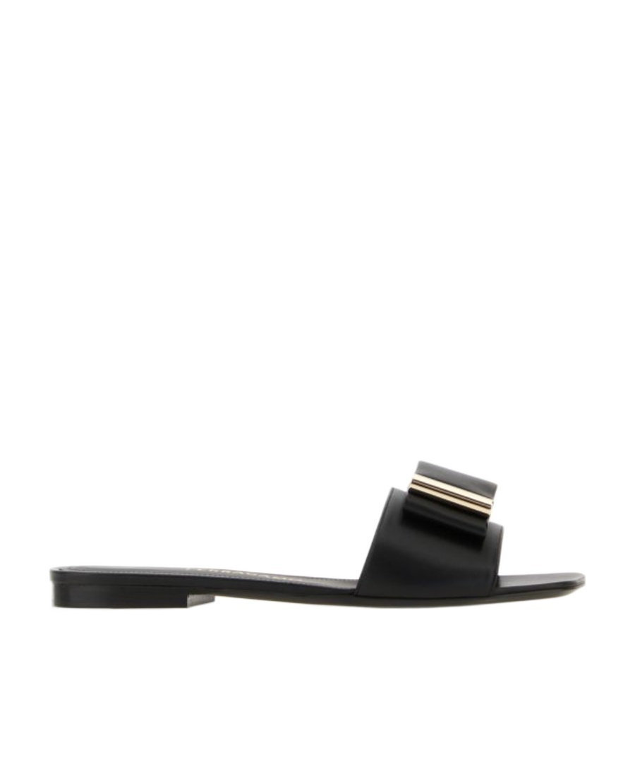 Ferragamo Double-bow Slider In Black