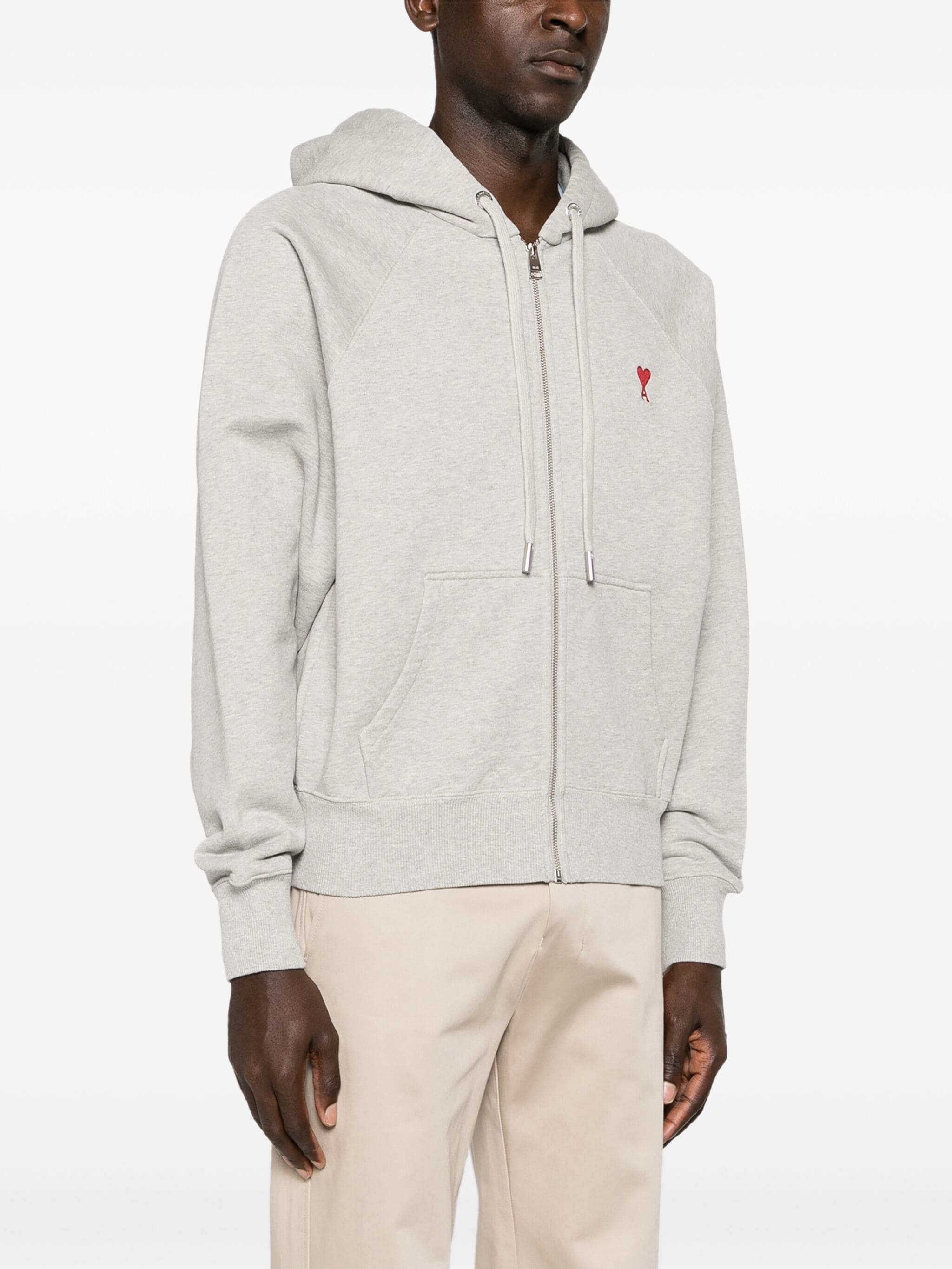 Ami Alexandre Mattiussi Ami De Caur-embroidered Cotton Hooded Sweatshirt In Grey