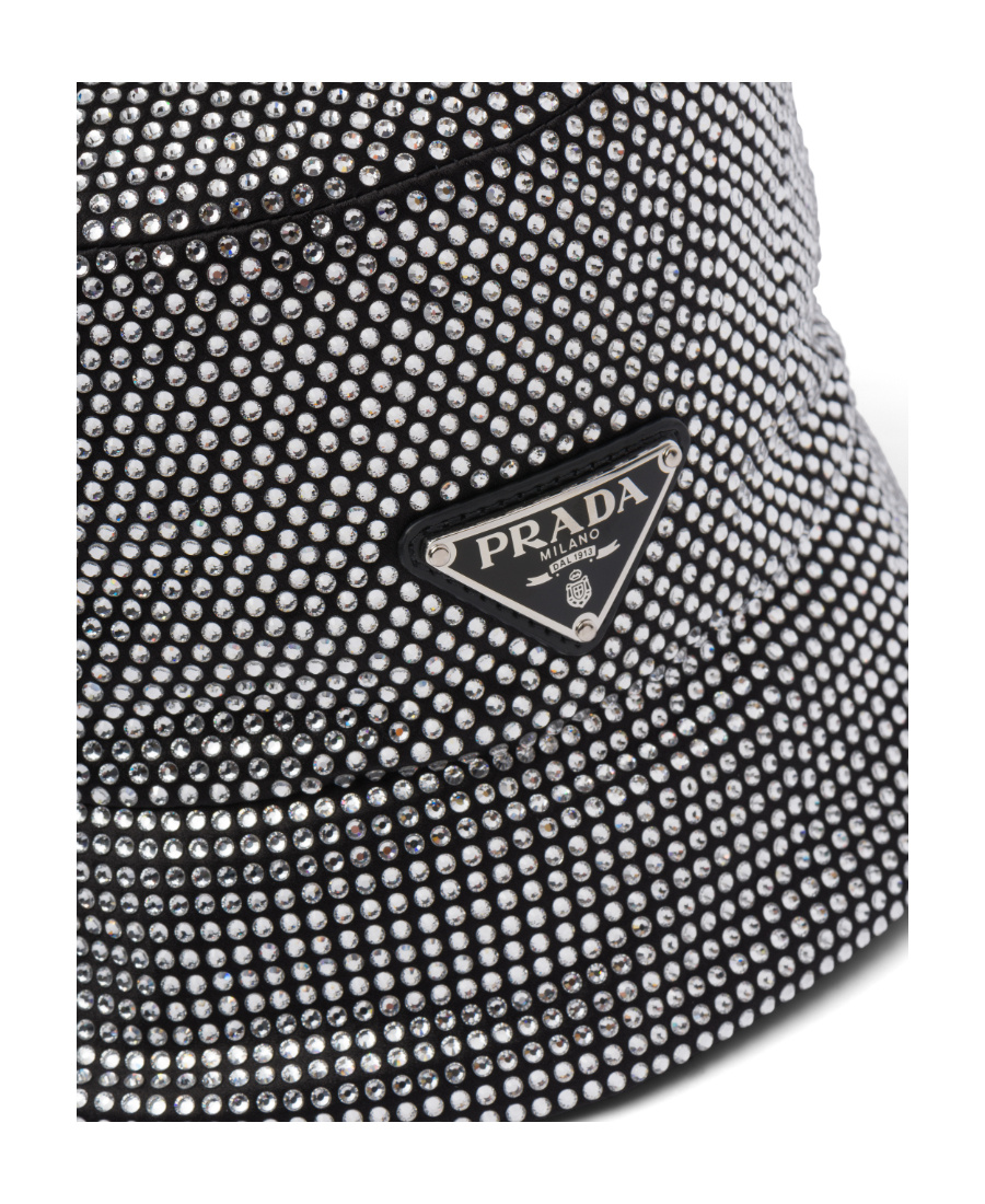 Prada Crystal-embellished Satin Bucket Hat In Black