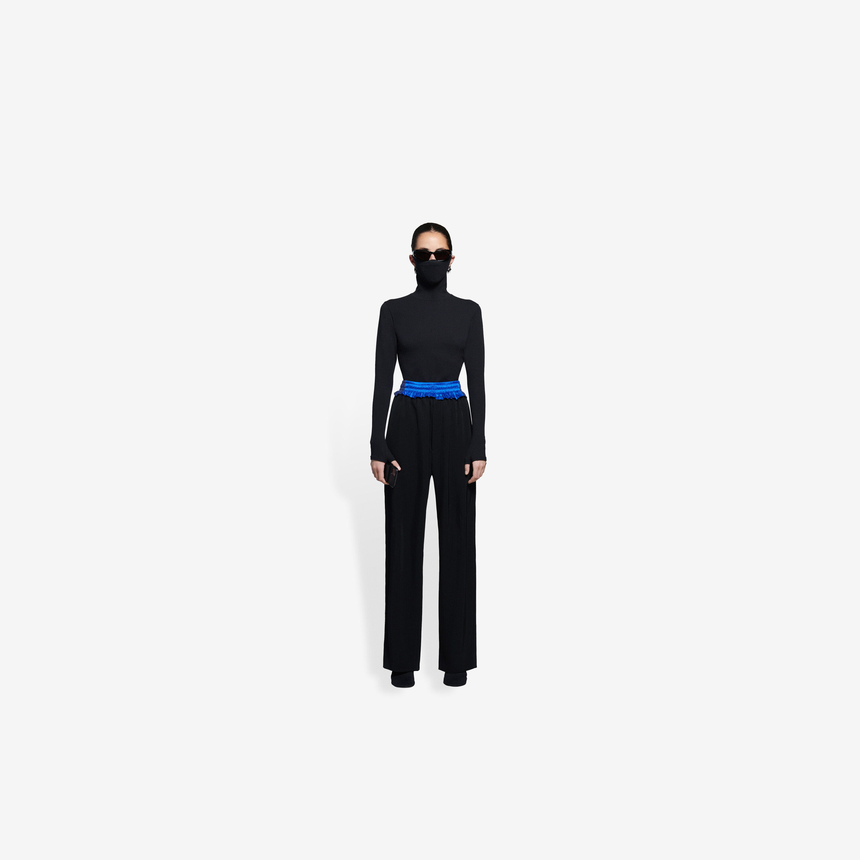 Balenciaga Contrast Waistband Tailored Track Pants In Black
