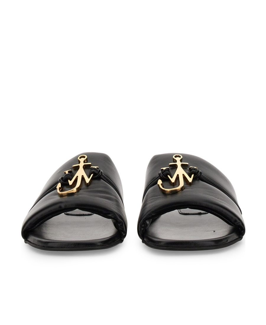 Jw Anderson J. W.anderson Solid Color Faux Leather Sandals With Golden Detail In Black